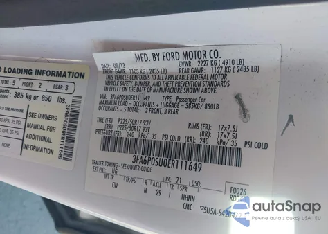 2014 Ford Fusion Energi Titanium из США, поврежденный, VIN 3FA6P0SU0ER111649